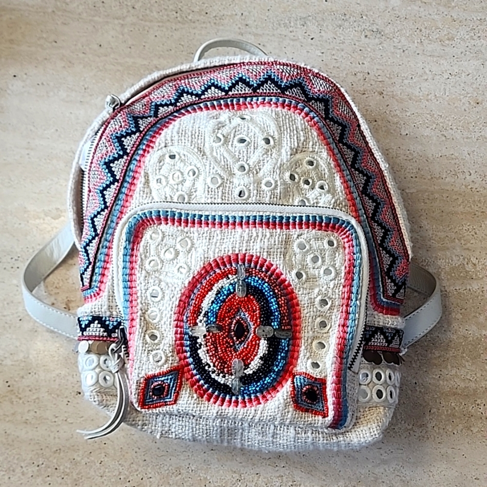 Sam Edelman Rashida Woven Beaded Backpack Boho Bohemian